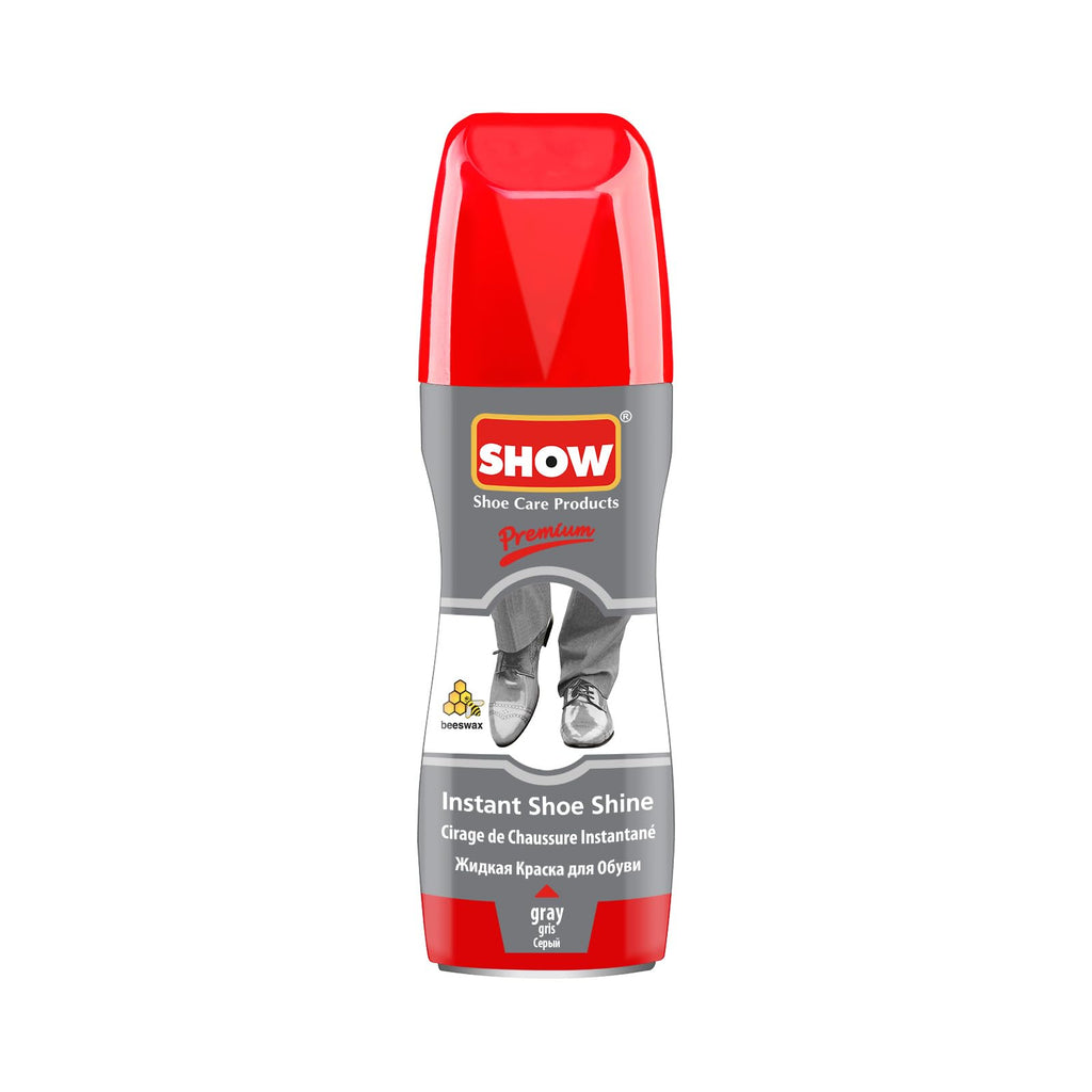 SHOW Grey Instant Leather Shoe Shine Liquid for Shoe Boots Bags- Unisex 75ml Bottle with Sponge for Instant Leather Colour Nourish and Condition - Leather Care Products
