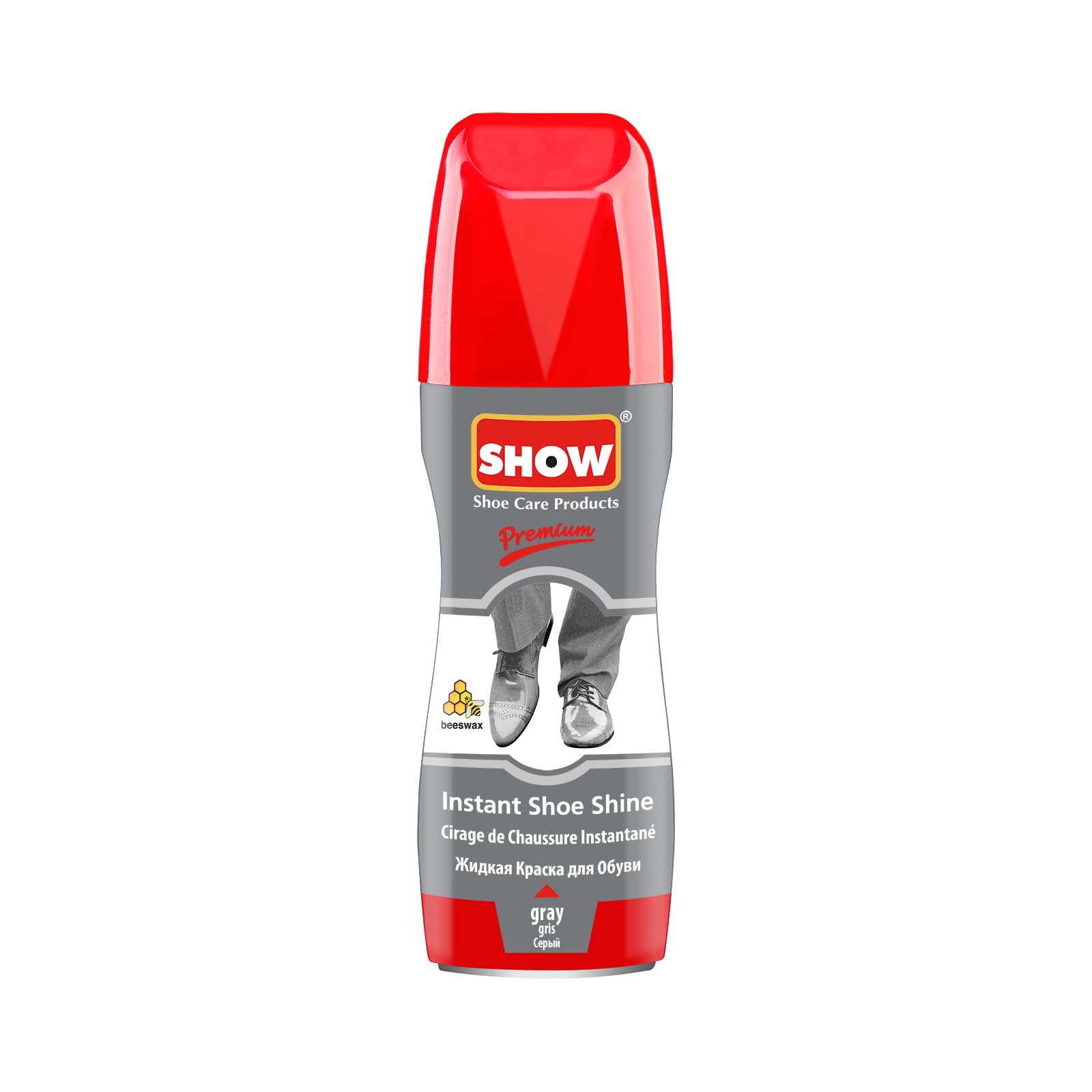 SHOW Grey Instant Leather Shoe Shine Liquid for Shoe Boots Bags- Unisex 75ml Bottle with Sponge for Instant Leather Colour Nourish and Condition - Leather Care Products