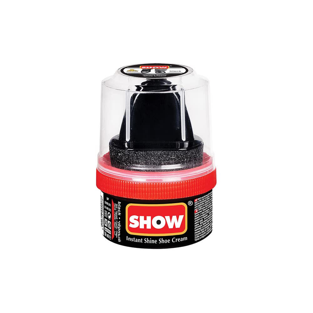 SHOW Black Instant Shine Shoe Polish Cream with Sponge for Shoes Boots Bags - Unisex 50ml 1 Unit Polish Cream - Leather Nourishment and Conditioner - Shoe Care Products