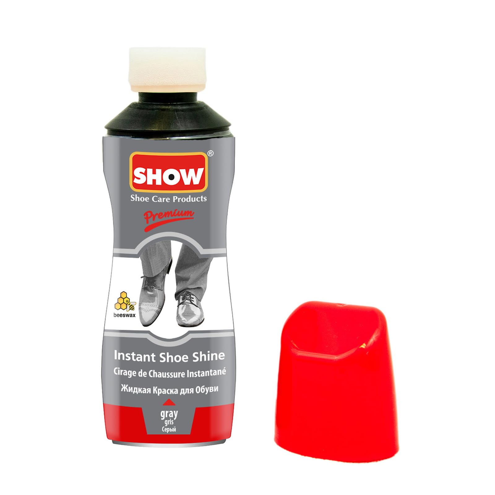 SHOW Grey Instant Leather Shoe Shine Liquid for Shoe Boots Bags- Unisex 75ml Bottle with Sponge for Instant Leather Colour Nourish and Condition - Leather Care Products