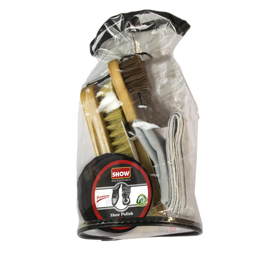 Shoe String SHOW Black Officers Complete Polish Kit - Brushes, high shine cloth & application brush.
