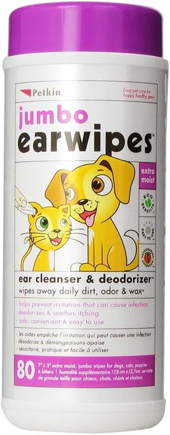 Petkin Jumbo Ear Wipes ,White(80 wipes in a single pack)