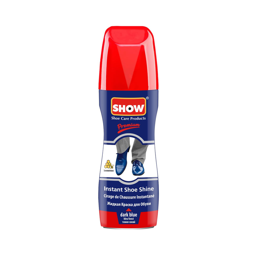 SHOW Navy Instant Leather Shoe Shine Liquid for Shoe Boots Bags- Unisex 75ml Bottle with Sponge for Instant Leather Colour Nourish and Condition - Leather Care Products