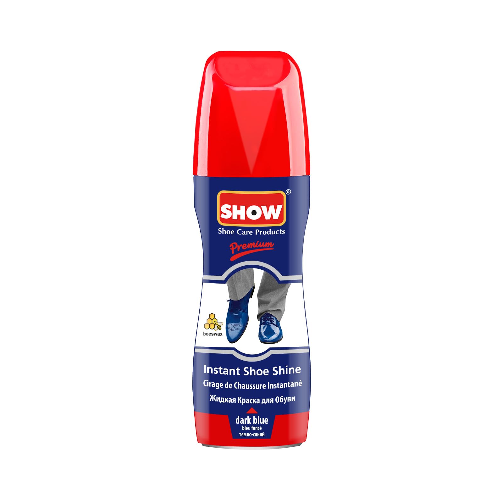 SHOW Navy Instant Leather Shoe Shine Liquid for Shoe Boots Bags- Unisex 75ml Bottle with Sponge for Instant Leather Colour Nourish and Condition - Leather Care Products