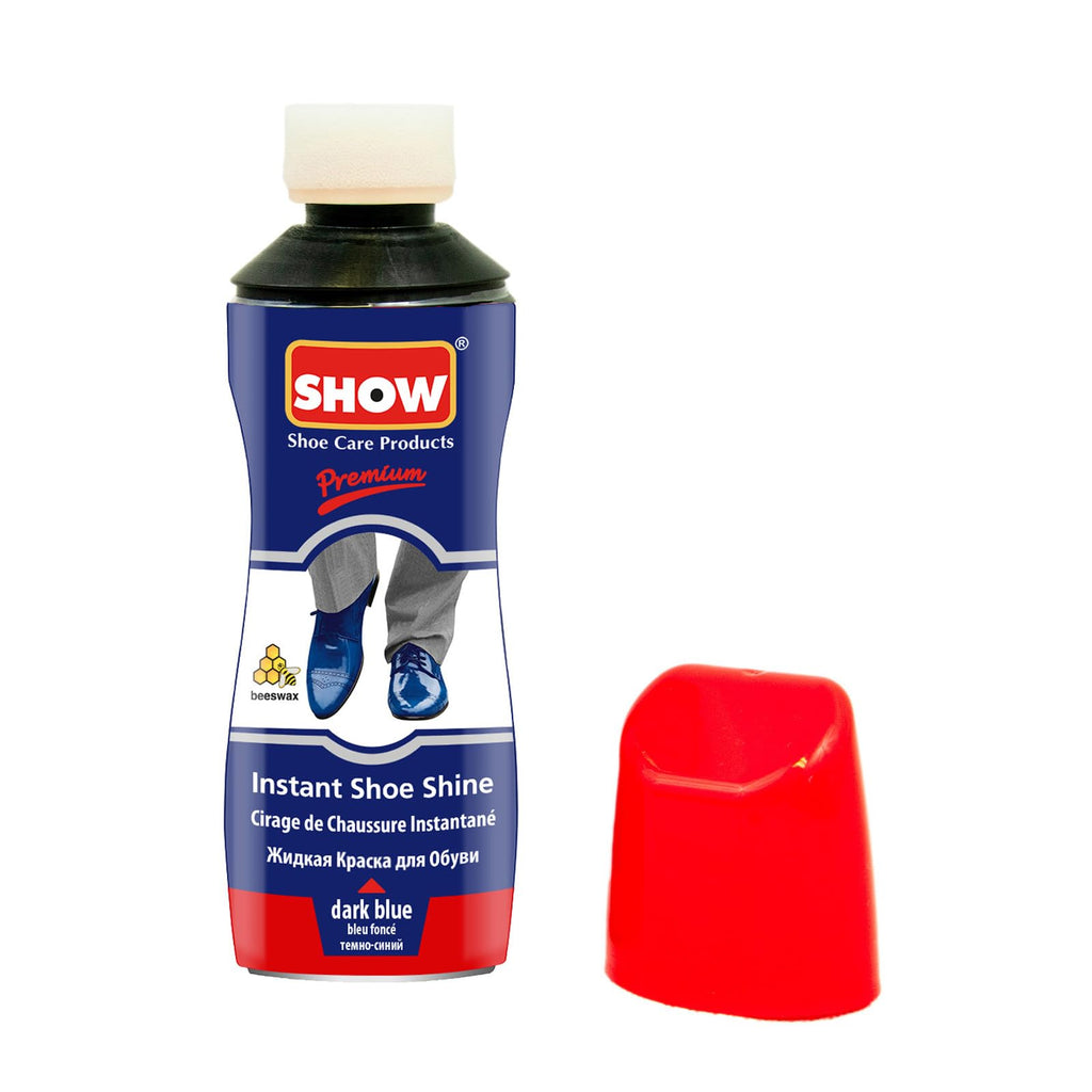 SHOW Navy Instant Leather Shoe Shine Liquid for Shoe Boots Bags- Unisex 75ml Bottle with Sponge for Instant Leather Colour Nourish and Condition - Leather Care Products