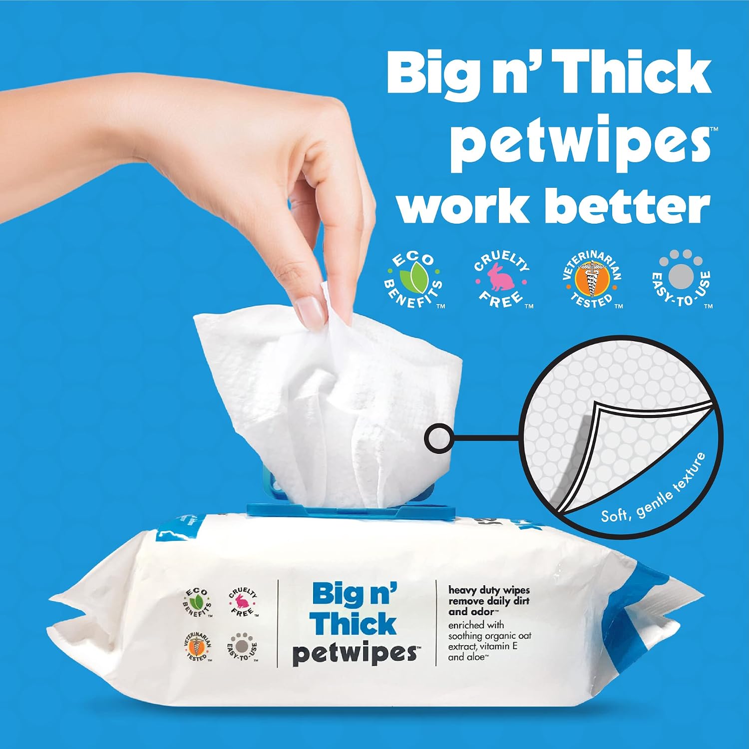 Petkin Petwipes, 100 Wipes – Big 'n Thick Extra Large Pet Wipes for Dogs and Cats – Cleans Face, Ears, Body and Eye Area – Super Convenient, Ideal for Home or Travel – Single Pack of 100 Wipes
